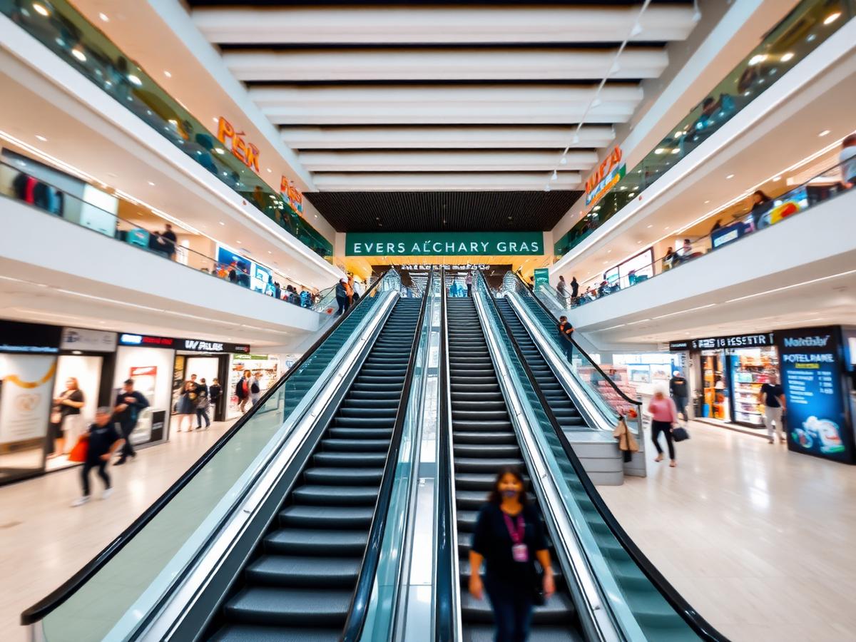 Escalators inside a commercial building